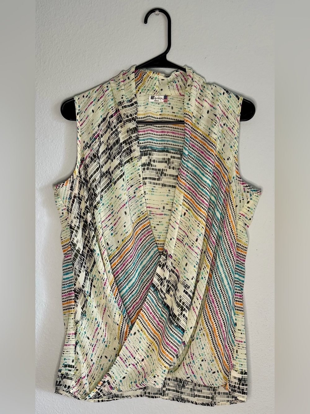 Kut From The Kloth Kellen Blouse Multicolor Abstract Geometric with Faux Wrap